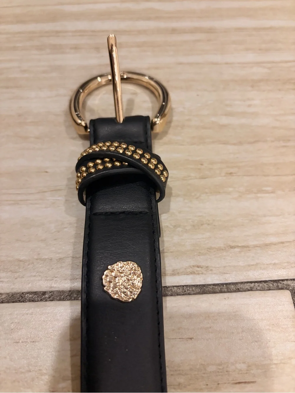 Vince Camuto Black Belt with Gold Studs and Gold Ring Buckle
